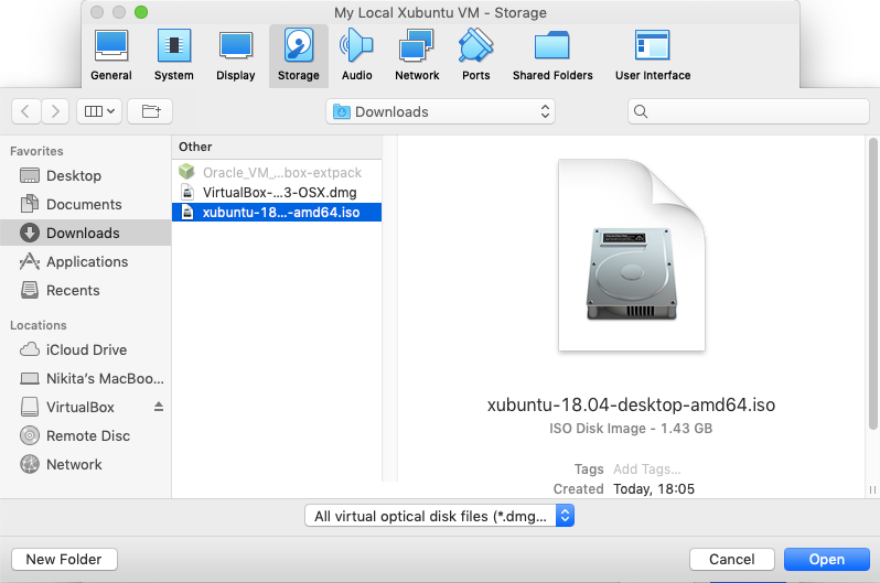 The file explorer with the .iso file
				selected.