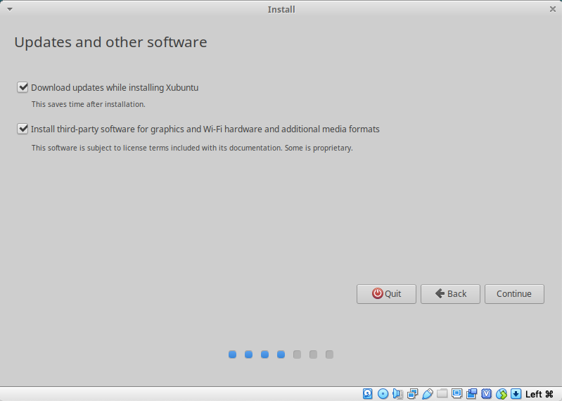Updates and installation of third
				party software while installing Xubuntu screen.