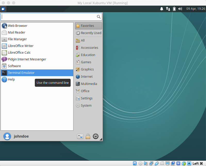 The Xubuntu logo working just like the Windows
				icon with the Terminal Emulator selected.